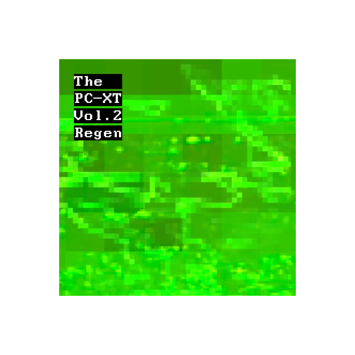 Artwork de l'album PCXT Volume 2, Regen, vert et noir, inspiré des écrans monochromes des terminaux informatiques anciens